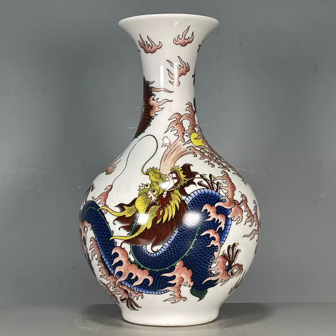 磁器 清代 康熙年制款 祭紅釉 青花山水紋 天球瓶 唐