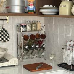 Stainless Steel Kitchen Spice Storage Rack Countertop Multi-Functional Spice Jar Storage Rack Multi-Layer No-Installation Spice Rack