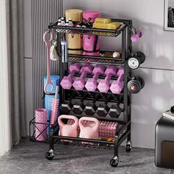 Household Dumbbell Rack, Movable Fitness Equipment Storage Rack, Four-Layer Large-Capacity Kettlebell Storage Rack