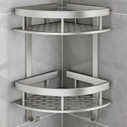 Space Aluminum Bathroom Storage Rack, No-Drill Corner Shelf for Toilet Washbasin, Wall-Mounted Corner Organizer