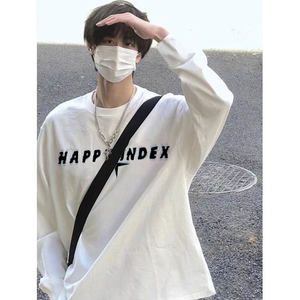 
Pure cotton long-sleeved T-shirt men's autumn and winter design niche trendy brand loose inner layer casual base shirt plus fleece top