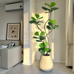 Artificial Ficus Lyrata Green Plant for Living Room, Large Floor-Standing Potted Plant, Sofa Side Light Luxury Faux Plant, Indoor Decoration Fake Tree