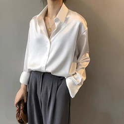 New Style Women's Satin Casual Light Luxury White Shirt Spring Design Elegant Loose Long-Sleeved High-End Shirt