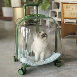 Pet Trolley Box, Cat Carrier, Portable Cat Luggage, Transparent Large Cat Stroller, Dog Space Capsule