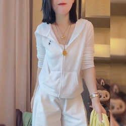 White Pony Embroidery Hooded Sweatshirt for Women, Autumn and Winter Cardigan Jacket, 2026 New Korean Style Slimming Long-Sleeve Top