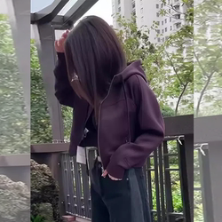 2026 Spring and Autumn New Women's Vintage Cardigan Short Hooded Sweatshirt Jacket High-End Versatile Long-Sleeve Top