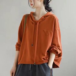Outlet Clearance Sale: Hooded Long-Sleeve T-Shirt for Women, Loose Korean Style, Covers the Body, Slimming, Stylish Sweatshirt