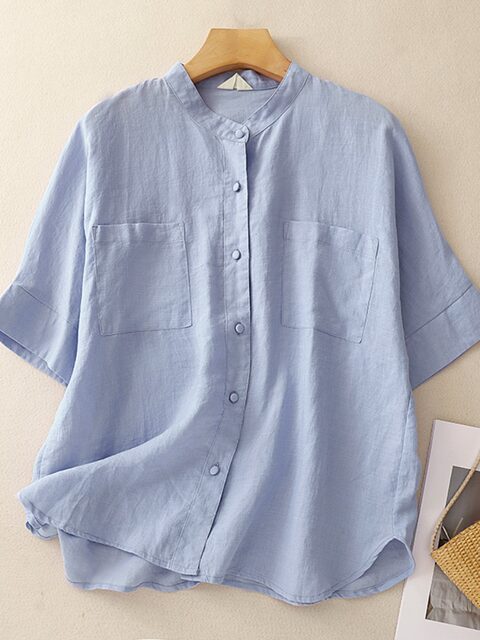 2025  22/4 constant tone, simple casual and light ramie spring and summer sunscreen clothing, solid color outer shirt