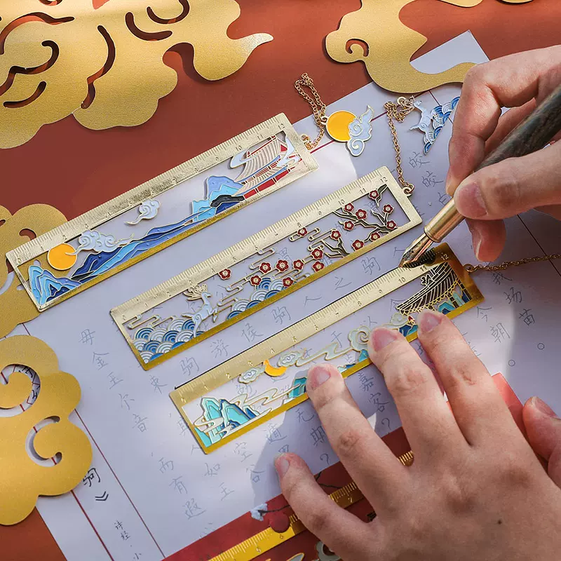 22复古中国风创意古风钢尺金属直尺小学生不p锈钢