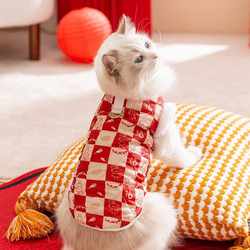 Autumn and winter cat clothes New Year plaid traction cotton coat hairless cat warm vest New Year festive pet clothing