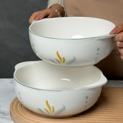 Silver-Coated Double-Eared Ceramic Large Soup Bowl 10.5inch for Home Use, Underglaze Color, Large Capacity, Thickened Soup Basin