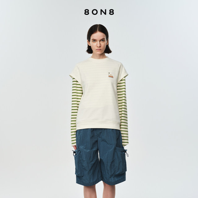 8ON8 white logo print 2025 spring new product casual round neck cotton raglan T-shirt half-sleeved top for women
