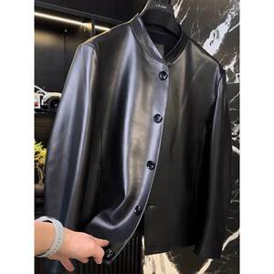 
25859 Spring and Autumn New Men's Small Stand Collar Pure Leather Jacket Leather Jacket Trendy Versatile High-end Personality