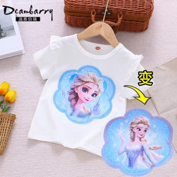 Children's Short-Sleeved T-Shirt with Sequins That Change Color, Girls' Top, 2026 New Half-Sleeved Summer Clothing, Cartoon Pattern-Changing Clothes