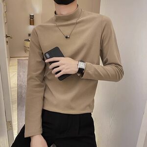 
2025 autumn and winter men's long-sleeved half-turtle collar bottoming shirt, casual and versatile, simple German velvet inner solid color top
