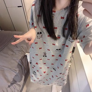 
Korean ins pure cotton cute cartoon Kitty cat short-sleeved nightgown ladies summer loose casual pajamas mid-length skirt