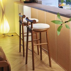 Nordic Japanese-Style Solid Wood Bar Stool Dining Chair Home Island Counter Backrest Bar Cashier Front Desk Butterfly High Stool