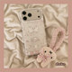 Single shell Japanese and Korean graffiti white tableware rabbit with plush lanyard suitable for Apple 17promax mobile phone case cute iPhone16 new 15 anti-fall 14pro women's 13 mobile phone case hard case