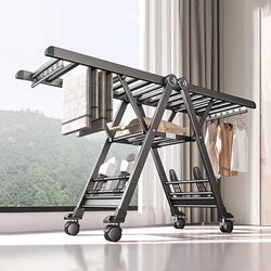 Folding Clothes Drying Rack, Floor-Standing, Indoor, Household, Balcony, Aluminum Alloy, Baby Clothes Drying Rack, Rod for Drying Quilts, Magic Clothes Drying Rack