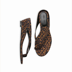 Rarely Alike Cross-Strap Nola Wedge Slippers Black/Leopard Print