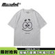 Korean version simple and versatile gray round neck cartoon print ins super hot trendy brand large size loose white and age-reducing base