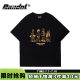 Japanese ins street style versatile trendy brand cartoon printed black round neck large size neutral style short-sleeved T-shirt for women
