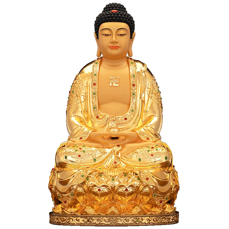 骨董収蔵・黄銅製・寶石嵌・洒金・釋迦摩尼仏像』貴重物品・古美術