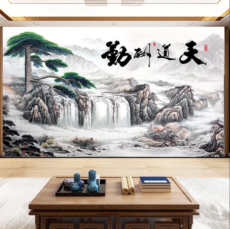 新中式山水画风景墙纸客厅办公室壁画电视背景墙布8d别墅大型壁纸-Taobao