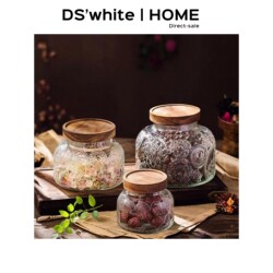 T4Kzi German Retro Begonia Pattern Glass Sealed Jar Kitchen Household Dried Fruit Candy Snack Large Storage Jar