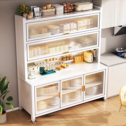 Kitchen Storage Rack, Floor-Standing, Multi-Layer, Microwave Oven, Multifunctional Household Sideboard, Dust-Proof, with Doors, Storage Cabinet