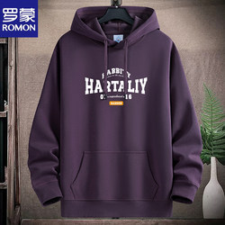Romon Cotton Sweatshirt for Men, Thick Fleece-Lined, Loose Fit, Trendy Chinese Style, Versatile, Casual, Wrinkle-Resistant, Printed Hoodie for Students and Teenagers