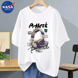 Nasa Co-Branded Pure Cotton Short-Sleeved T-Shirt for Boys and Teenagers, New Summer Trendy Loose Half-Sleeved Student Tops and T-Shirts