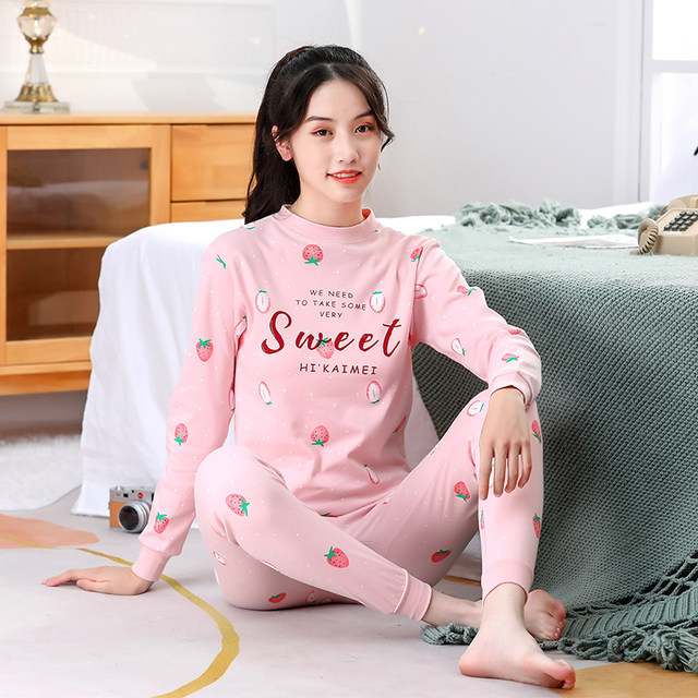 Girls' Autumn Clothes and Autumn Pants Set Pure Cotton Cotton Medium and Large Children Teenagers Children's Thermal Underwear Girls' Pajamas