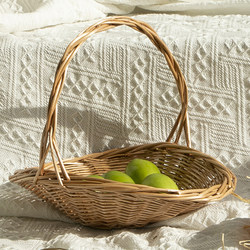 Wicker Flower Basket, Hand-Held Basket, Picnic Basket, Handmade Woven Flower Basket, Storage Basket, Vintage Fruit Picking Basket