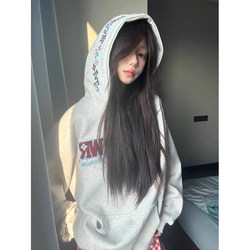 Chinese Trendy Brand American-Style Colorful Letter Embroidery Hooded Sweatshirt for Women, Autumn and Winter, High-End Feel, Fleece-Lined and Thickened, Jacket for Middle School Students