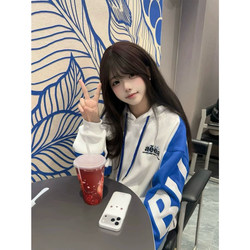American High Street Letter Patch Embroidered Hoodie for Women, Autumn and Winter Design, Patchwork Trendy Brand Loose Couple Jacket