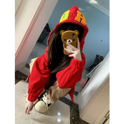 Chinese Trendy Brand Hip-Hop Towel Embroidery Letter Hoodie for Women, Autumn and Winter Fleece-Lined Thickened Cardigan Jacket for New Year Outfit