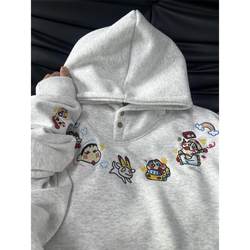 American-Style Fun Embroidered Button-Up Hooded Sweatshirt for Women, Autumn and Winter, Fleece-Lined and Thickened, Crayon Shin-Chan Design, Niche Top