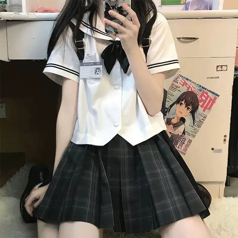 珊瑚鼠原創星嶼高水手領襯衫夏服中間服水手服長袖JK制服日系上衣-Taobao