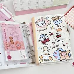 Cartoon Cookie Line Drawing Puppy A6 Money-Saving Notebook, High Aesthetic Value, Financial Storage, Money-Saving Banknotes, Cute Pu Leather