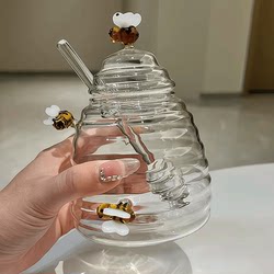 Cute honey jar storage coffee seal jar food grade high borosilicate glass bottle with lid