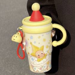 Cute Star Man Thermos Cup for Girls, High-Quality Student 2025 New Model Straw Water Cup, Stainless Steel Portable