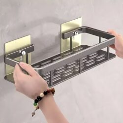 Bathroom Storage Rack Wall-Mounted No-Drill Toilet Washbasin Organizer Wall-Mounted Shower Restroom Bathroom Shelf