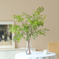 Artificial Nandina Single Branch Multi-Pronged Fake Green Plant Branch for Living Room, Mall Decoration, Landscaping, Floor-Standing Ornament, Photography Prop