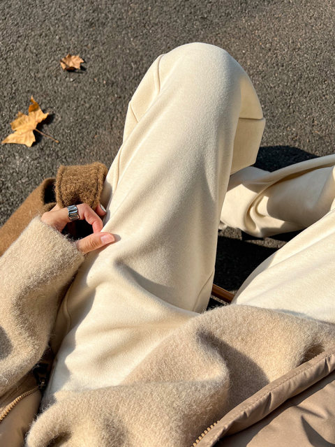 Mulberry silk wool wide-leg pants for women in spring, autumn and winter 2025 new high-waist draping plus velvet straight glutinous rice trousers