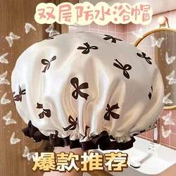 Double-Layer Shower Cap for Women, Waterproof for Bathing, Household Kitchen Oil-Proof Head Cover, Girls' Hair Drying Mask, Special Shower Cap, New Model