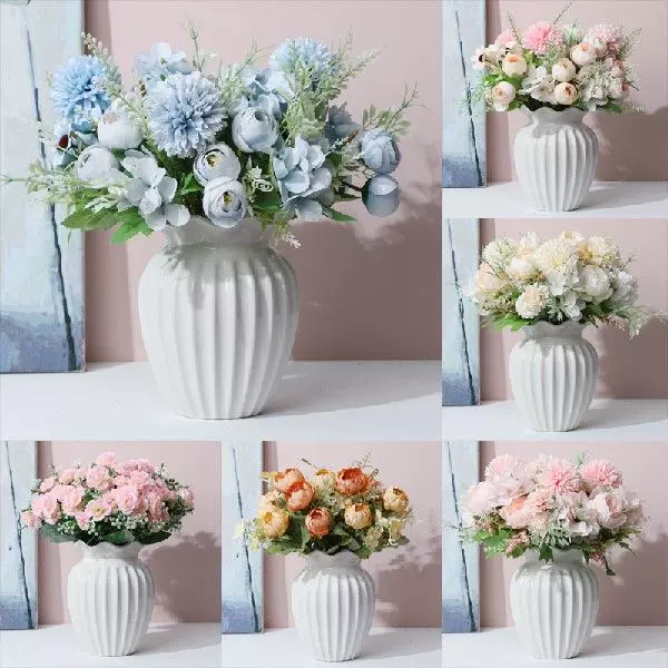 Single ripple ceramic vase flower set middle table dining-Taobao