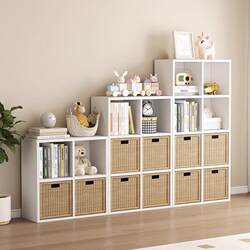 Pull-Out Cover, Steel Bookcase, Modular Cabinet, Free Combination Children's Bookshelf, Integrated Wall-Mounted Display Cabinet, Floor-Standing Storage Unit