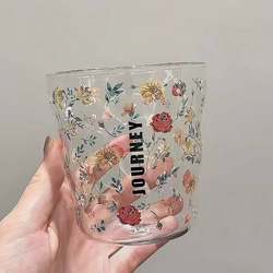 French-Style Floral Glass Cup, Girly Home-Use Juice Cup, Summer Cold Drink Cup, Light Intoxication Cup, Afternoon Tea, High-Value Tableware