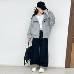 Girls' Sweatshirt Jacket Spring and Autumn 2026 New Stylish Cardigan for Older Children with Hood Spring Outfit Top